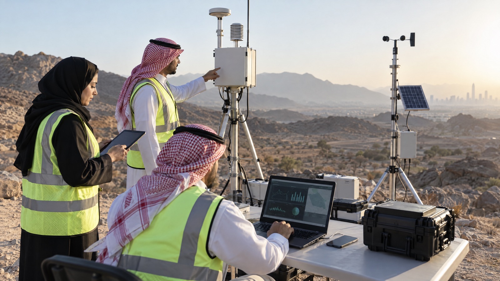 Illustrative editorial visual: EnviroSaudi equipment-led workflow from Saudi project requirement through selection, configured supply, integration and operational handover.