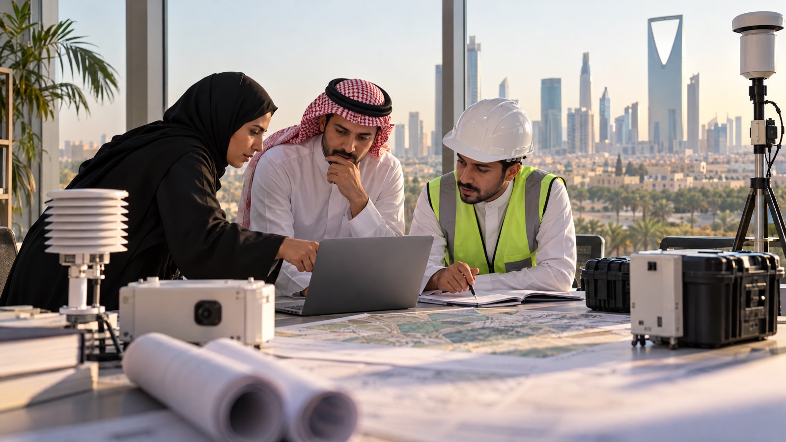 Illustrative editorial visual: simple EnviroSaudi enquiry graphic showing project details, equipment selection, scope clarification and commercial response.