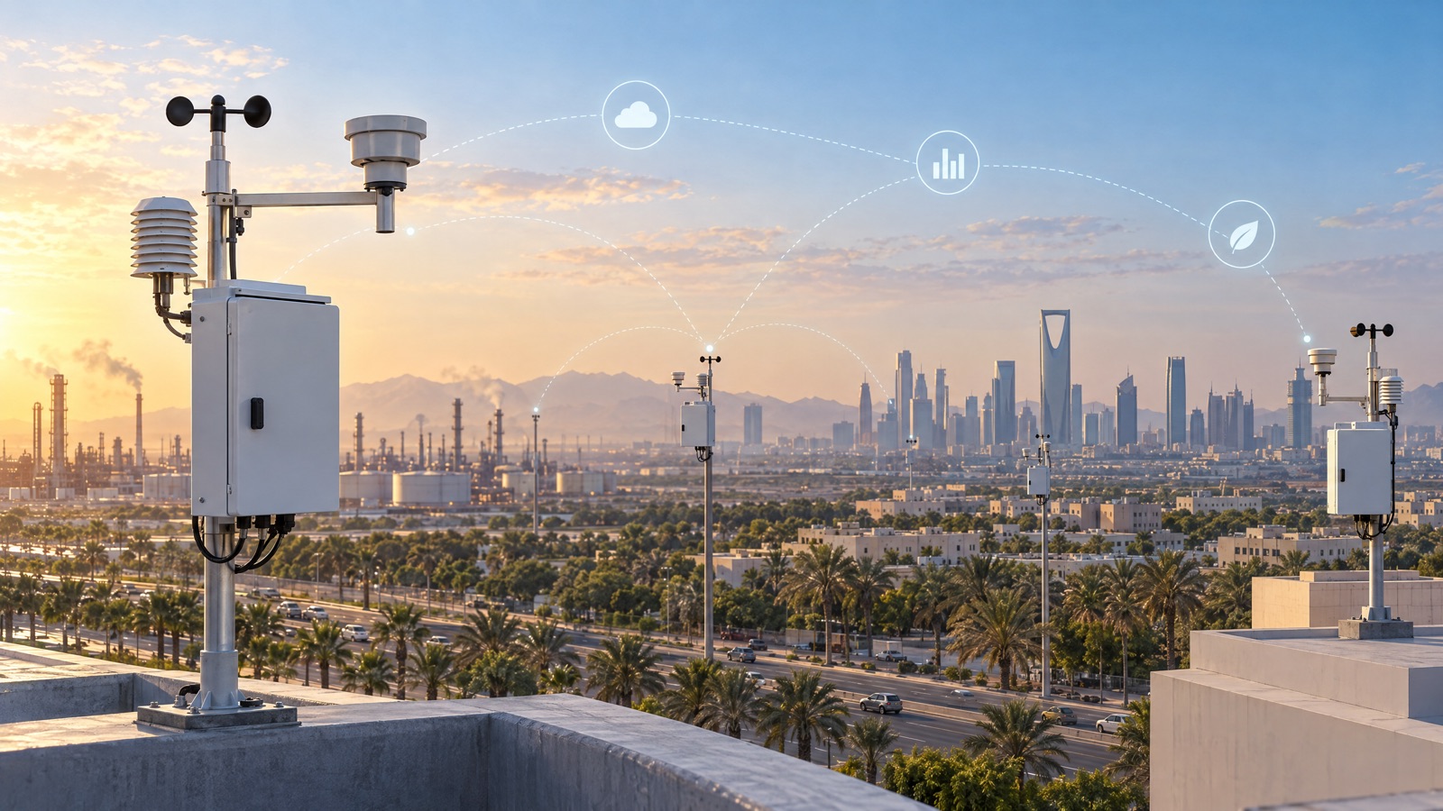 Illustrative editorial visual: Editorial air-monitoring context for Ambient Air Quality Monitoring Networks in Saudi Arabia.