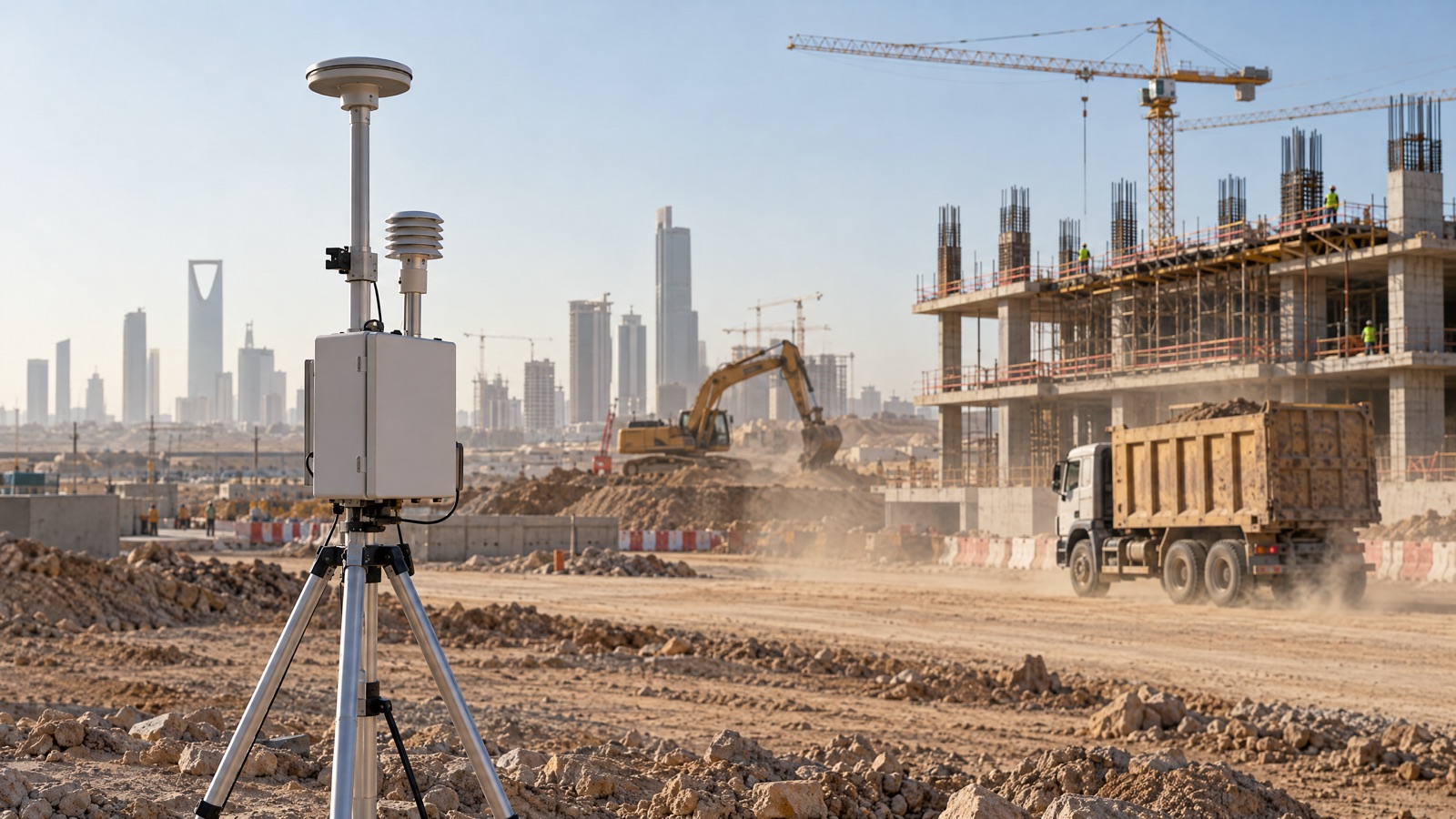 Illustrative editorial visual: Editorial air-monitoring context for Construction Site Air Monitoring Systems in Saudi Arabia.