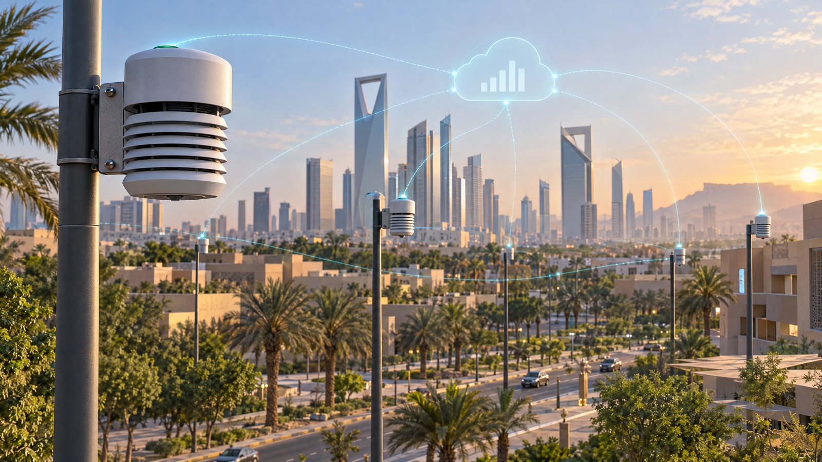 Illustrative editorial visual: Editorial air-monitoring context for Smart City and Urban Air Monitoring Networks in Saudi Arabia.