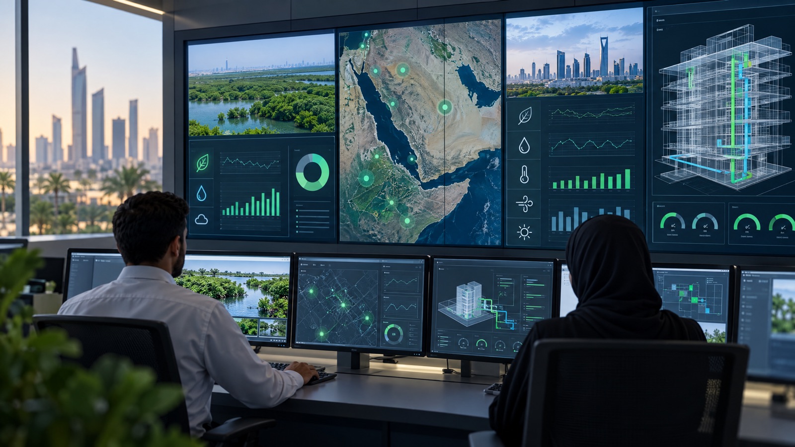 Illustrative editorial visual: Editorial air-monitoring context for Environmental Data Dashboards in Saudi Arabia.